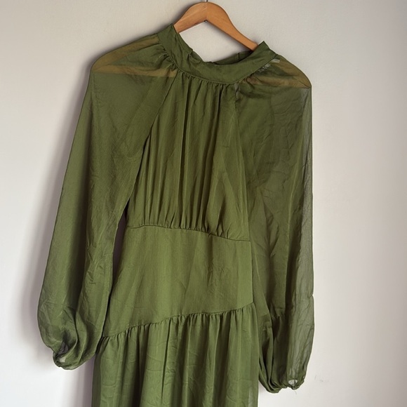 PETAL & PUP JULIP SHEER LONG SLEEVE MAXI DRESS - OLIVE XS - Picture 3 of 14
